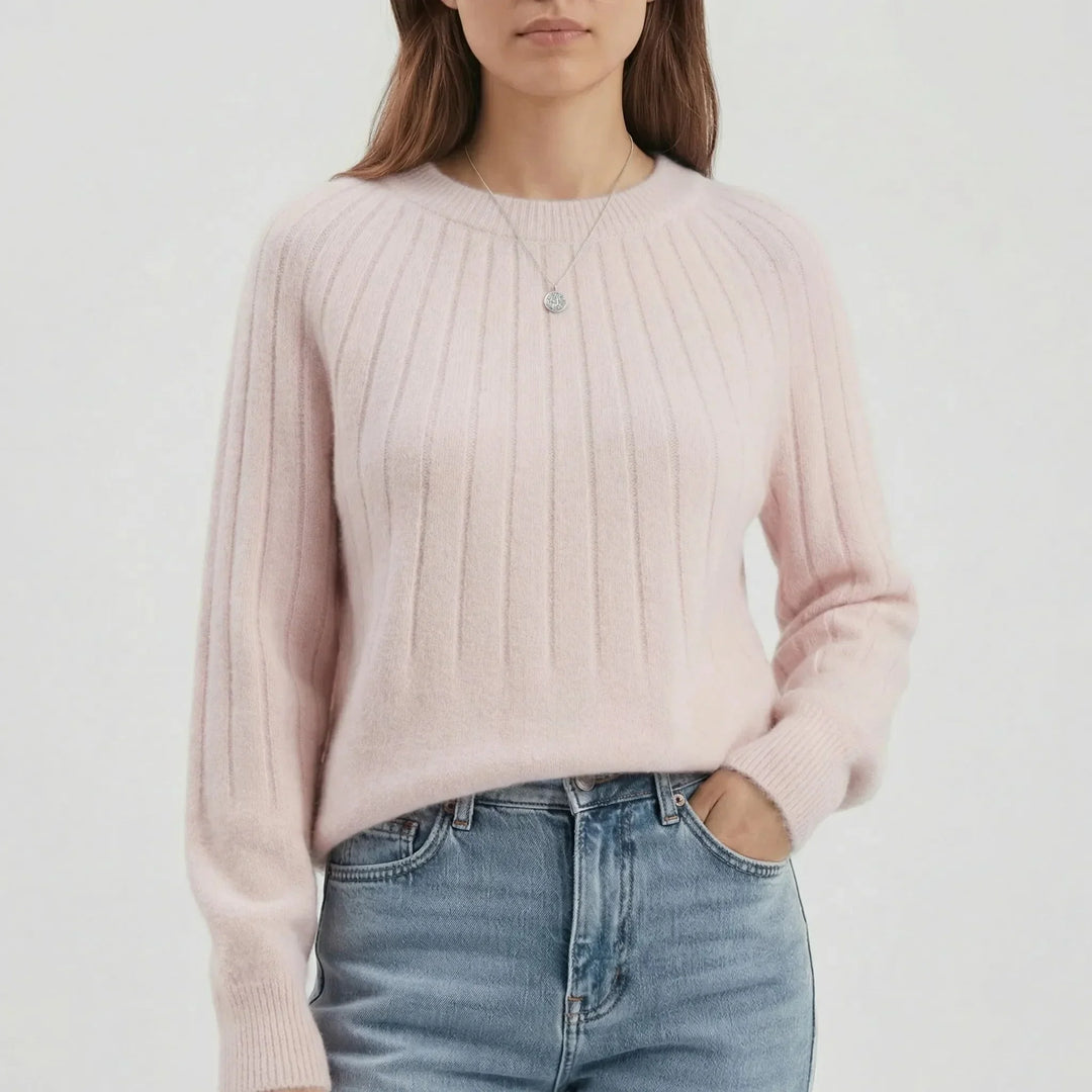 Women's Ribbed Crew Neck Knitted Jumper