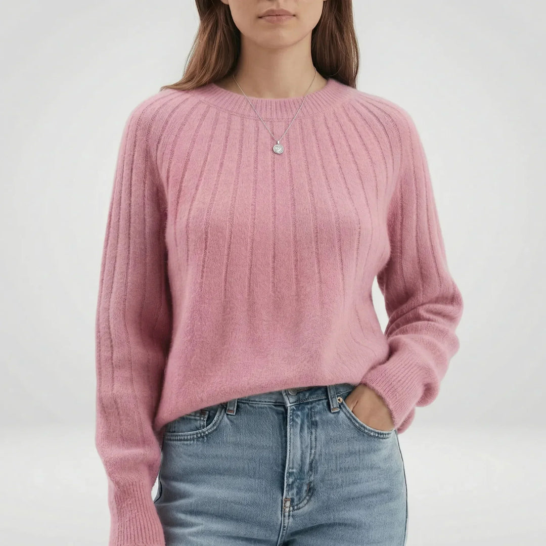 Women's Ribbed Crew Neck Knitted Jumper