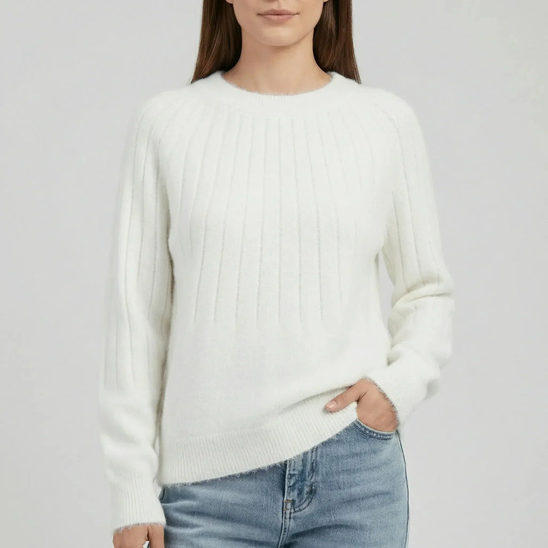 Women's Ribbed Crew Neck Knitted Jumper