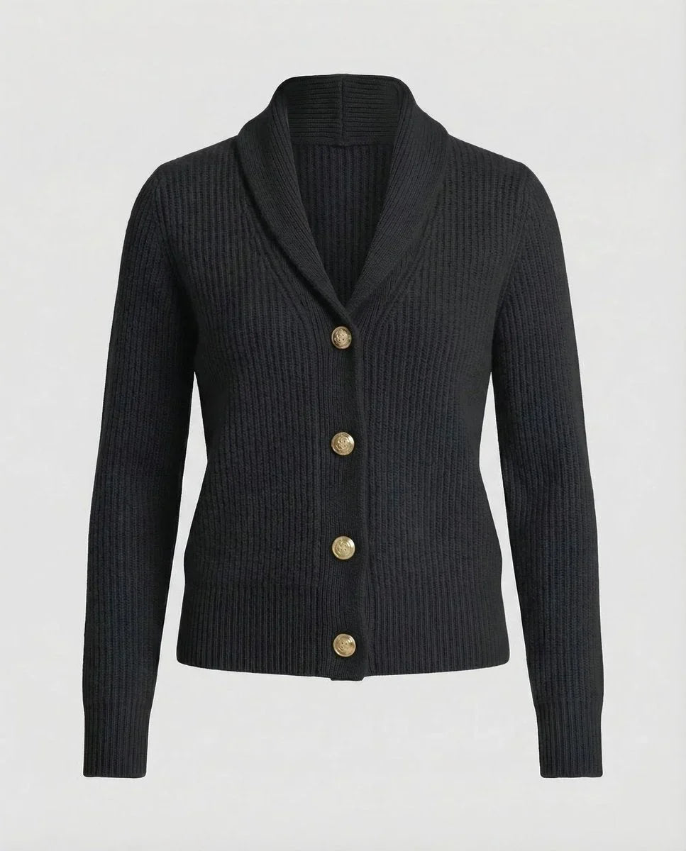 Women's Ribbed Knit Button-Front Lapel Collar Cardigan