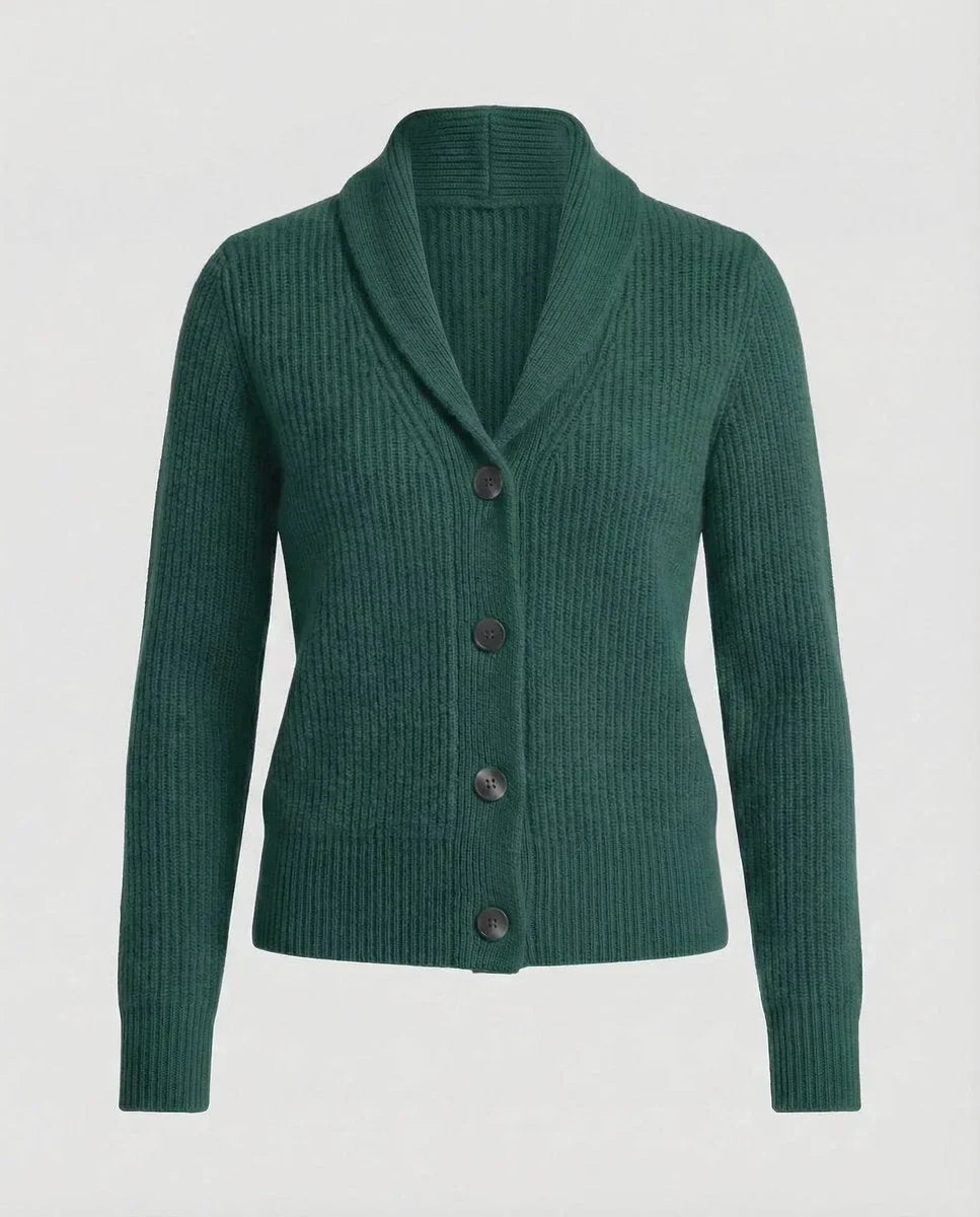 Women's Ribbed Knit Button-Front Lapel Collar Cardigan