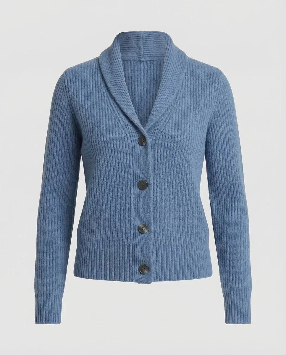 Women's Ribbed Knit Button-Front Lapel Collar Cardigan