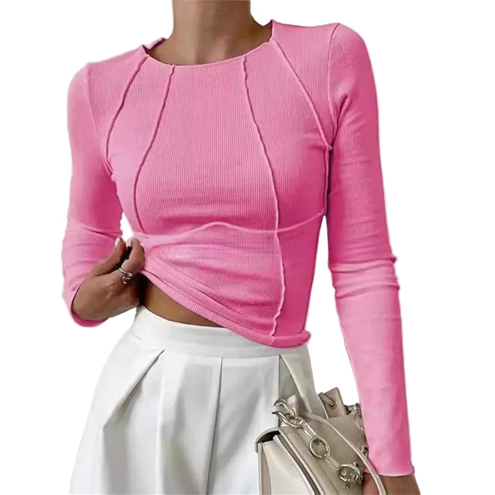 Women's Ribbed Knit Long Sleeve Cropped Top – Sculpted Seams
