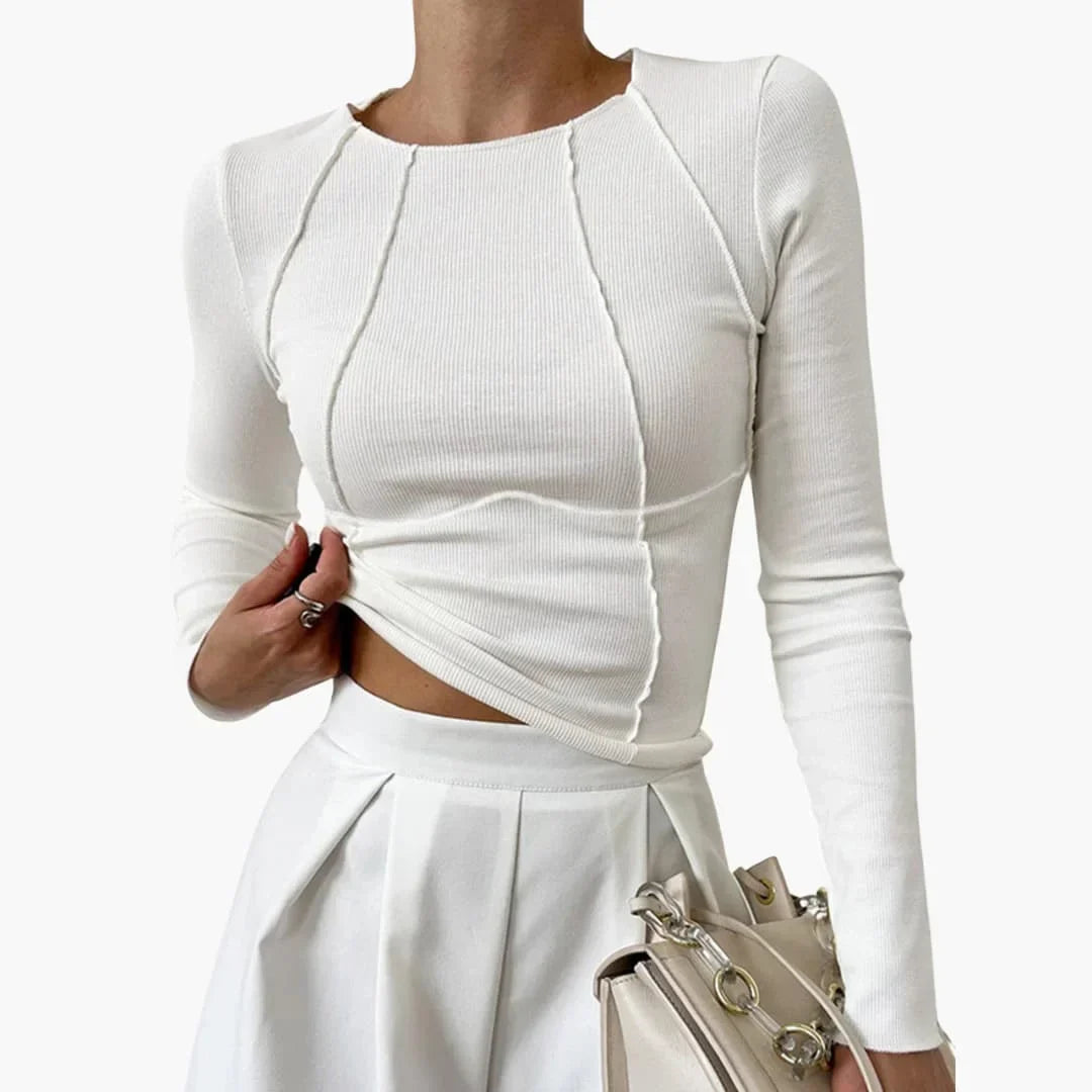 Women's Ribbed Knit Long Sleeve Cropped Top – Sculpted Seams