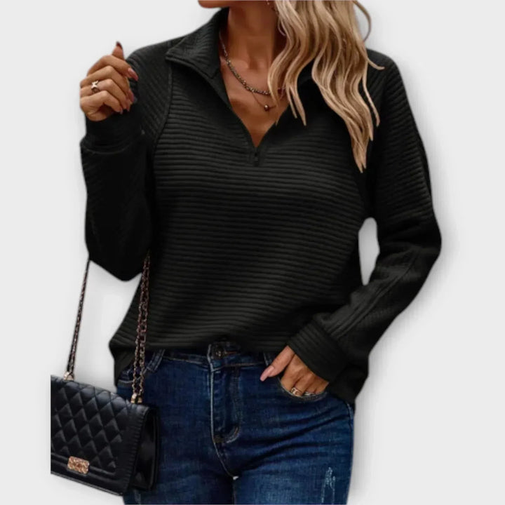 Women's Ribbed Knit Sweater – Half-Zip Stand-Up Collar