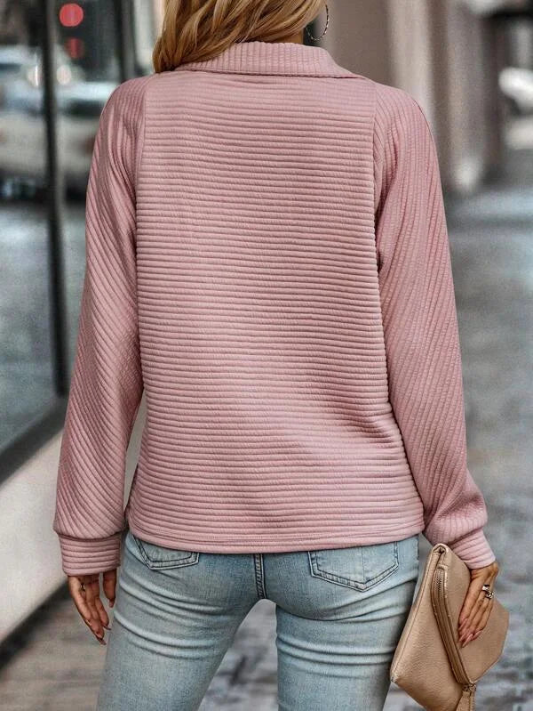 Women's Ribbed Knit Sweater – Quarter-Zip Stand-Collar Long Sleeves