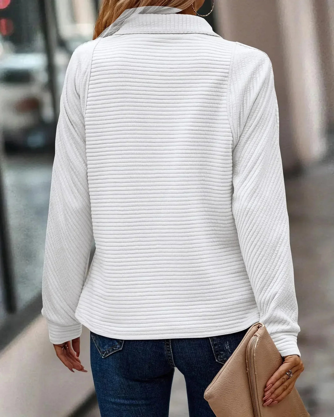 Women's Ribbed Knit Sweater – Quarter-Zip Stand-Collar Long Sleeves