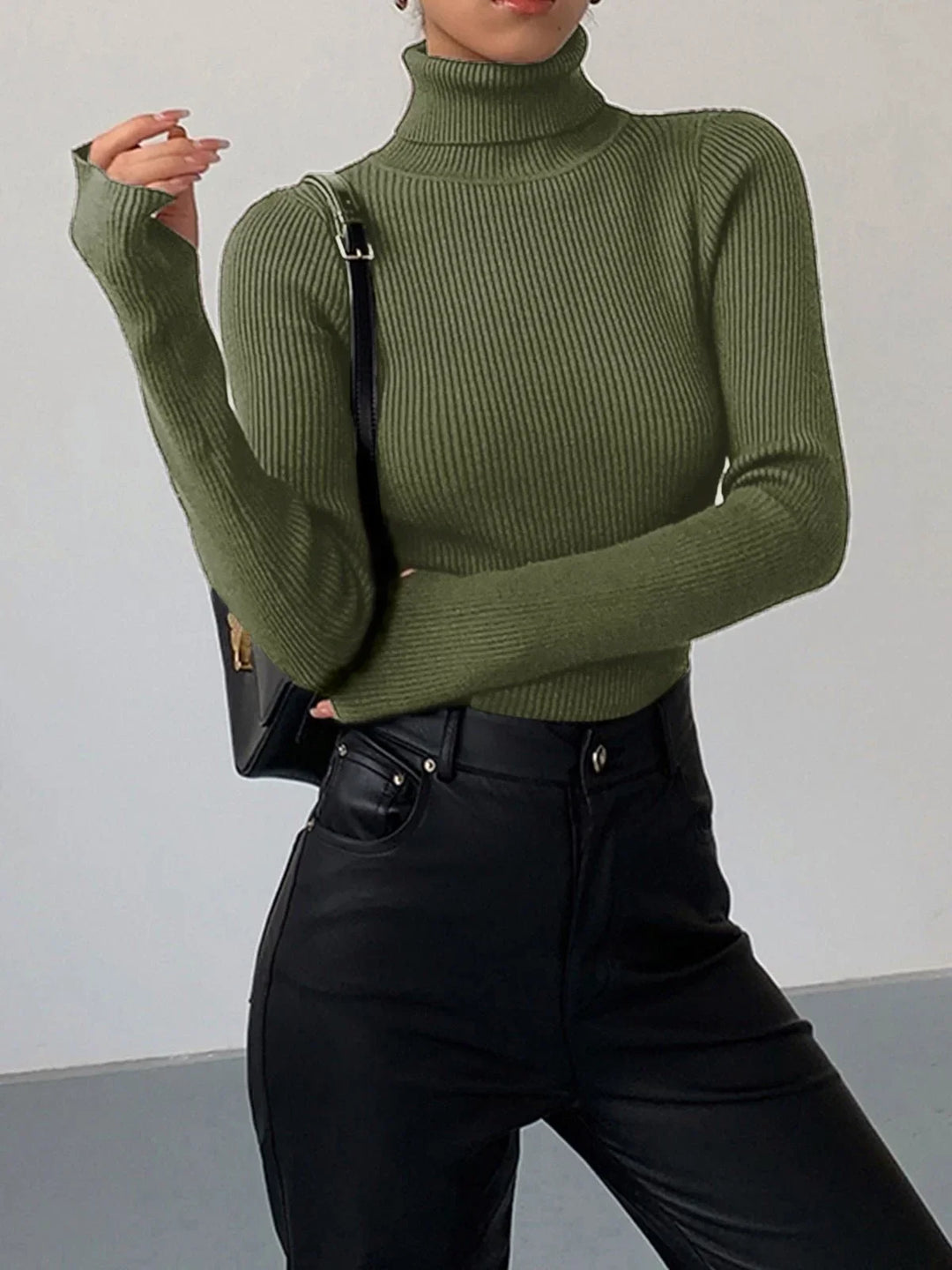 Women's Ribbed Turtleneck Lightweight Knit Sweater