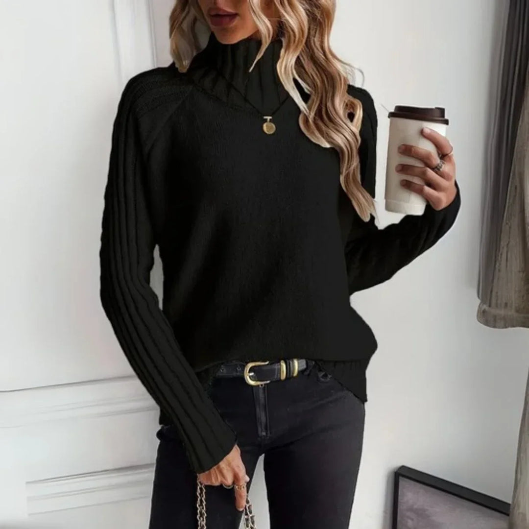 Women's Ribbed Turtleneck Sweater Relaxed Raglan Pullover