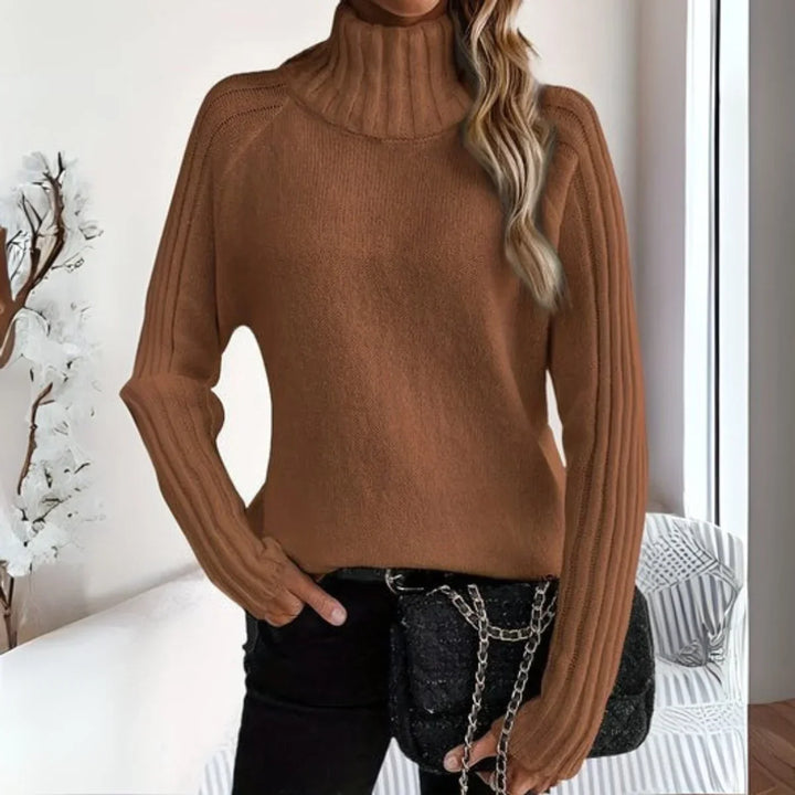 Women's Ribbed Turtleneck Sweater Relaxed Raglan Pullover