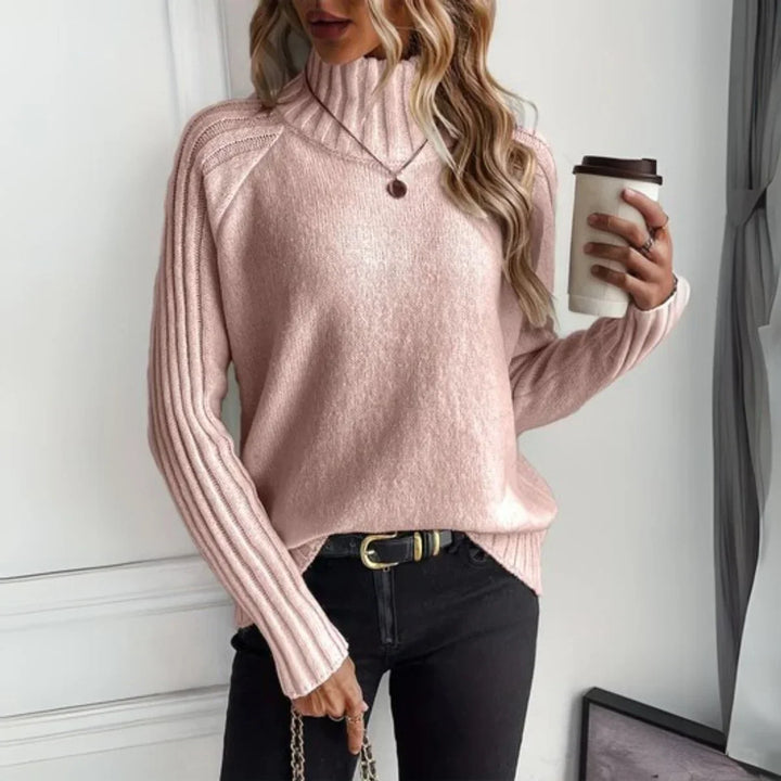 Women's Ribbed Turtleneck Sweater Relaxed Raglan Pullover