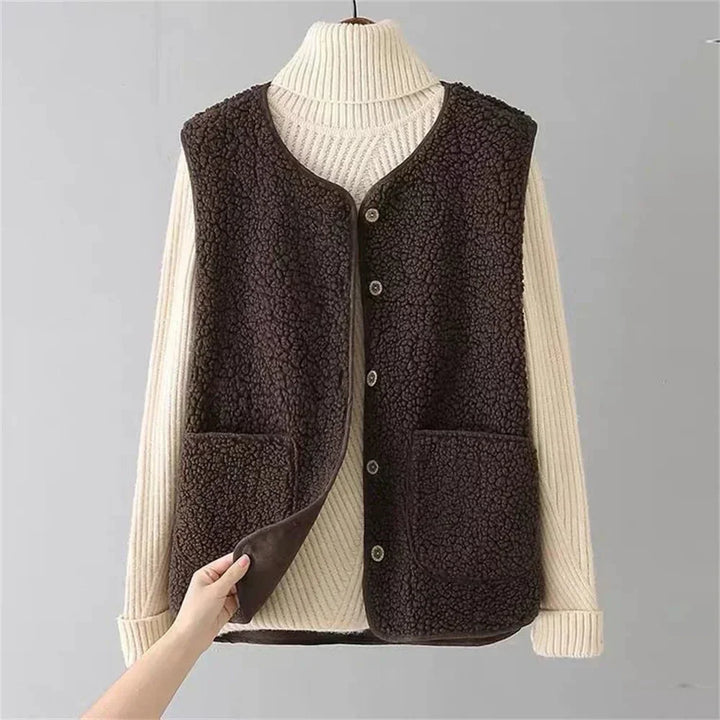 Women's Sherpa Button-Up Vest Gilet – V-Neck