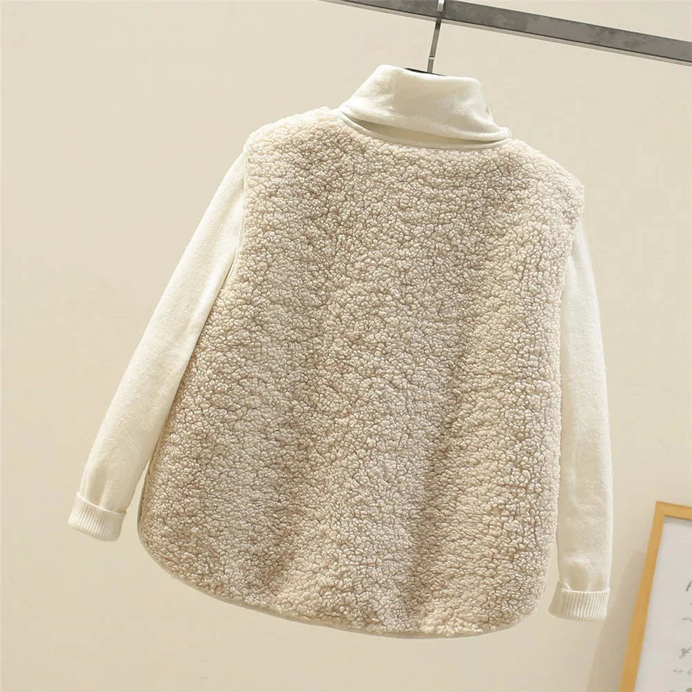 Women's Sherpa Button-Up Vest Gilet – V-Neck