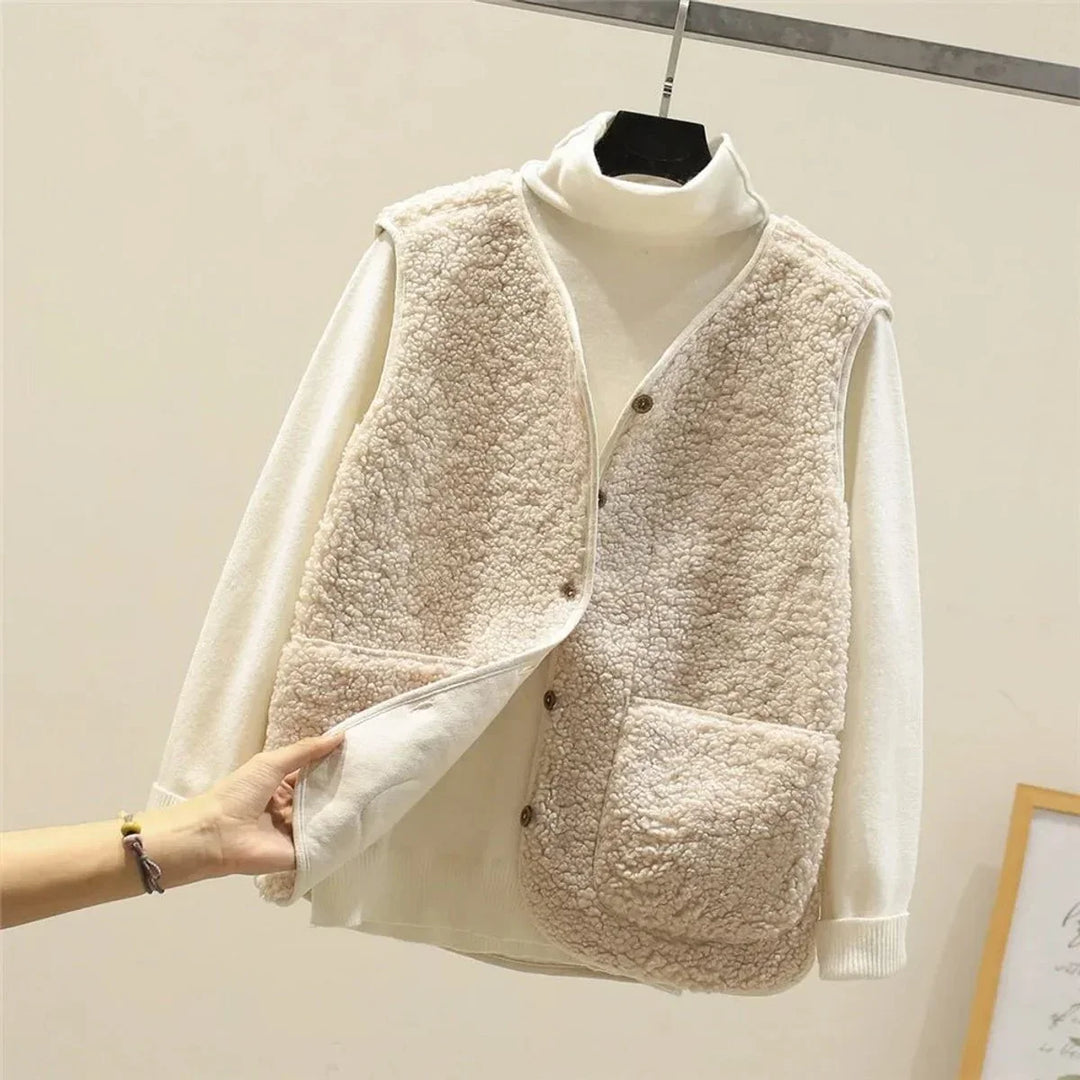Women's Sherpa Fleece Button-Front Puffer Vest