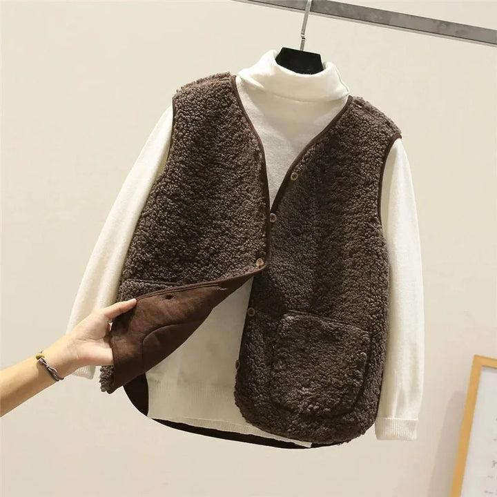 Women's Sherpa Fleece Button-Front Puffer Vest