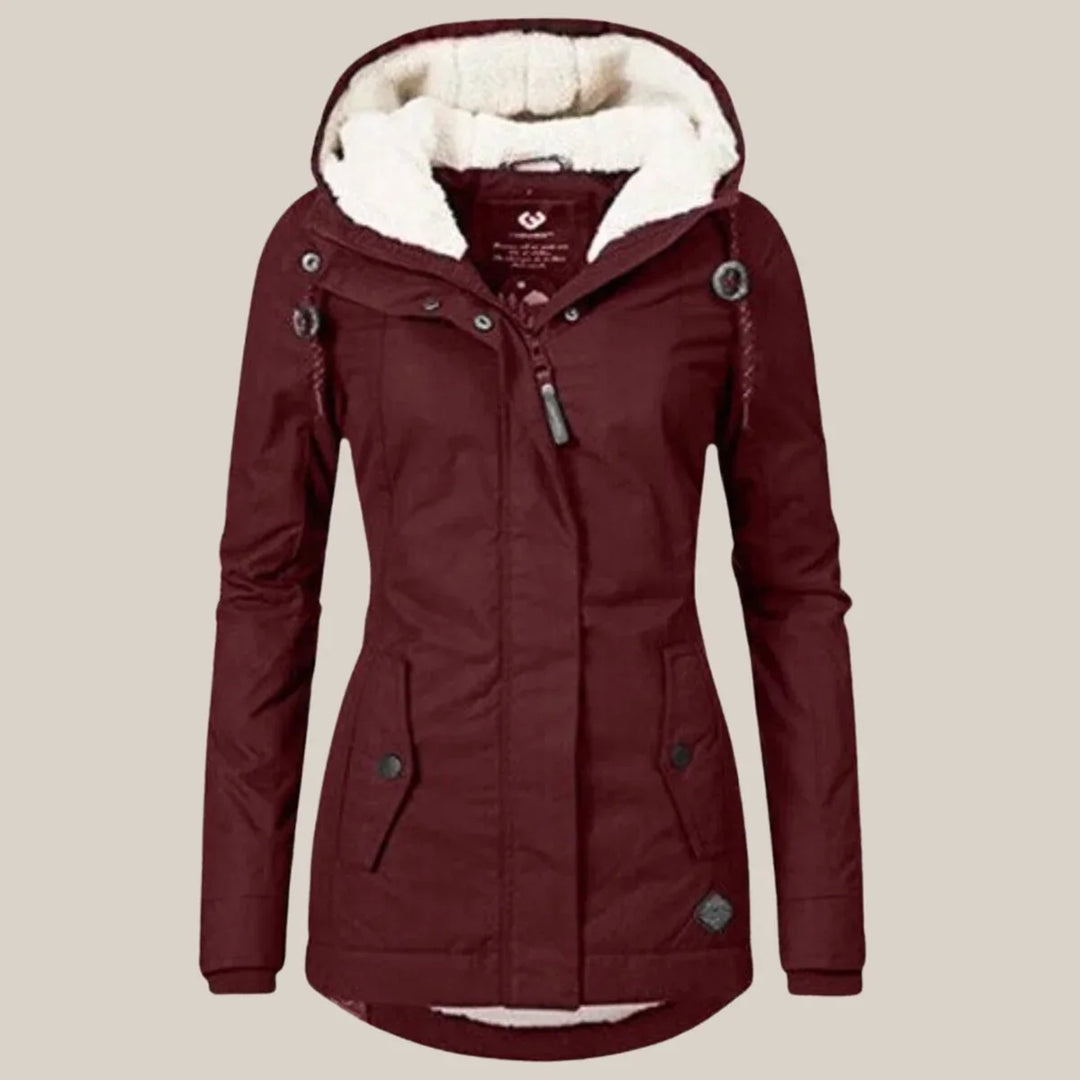 Women's Sherpa-Lined Hooded Quilted Jacket Fleece Winter Coat