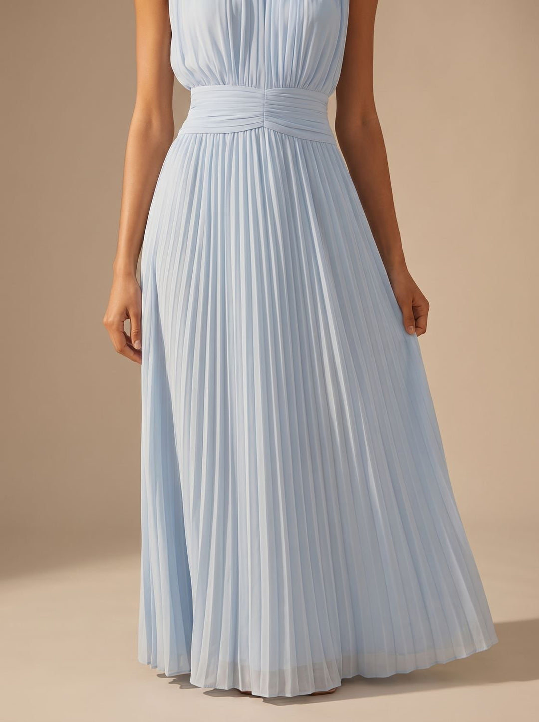 Women's Maxi Dress – Pleated Ruched Waist
