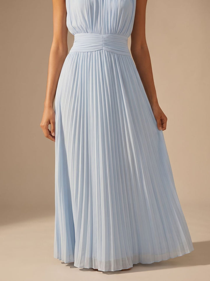 Women's Maxi Dress – Pleated Ruched Waist