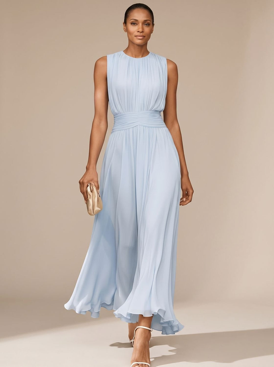 Women's Maxi Dress – Pleated Ruched Waist
