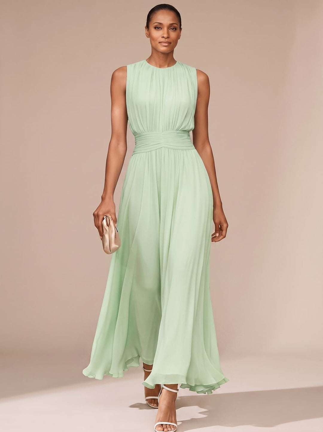 Women's Maxi Dress – Pleated Ruched Waist