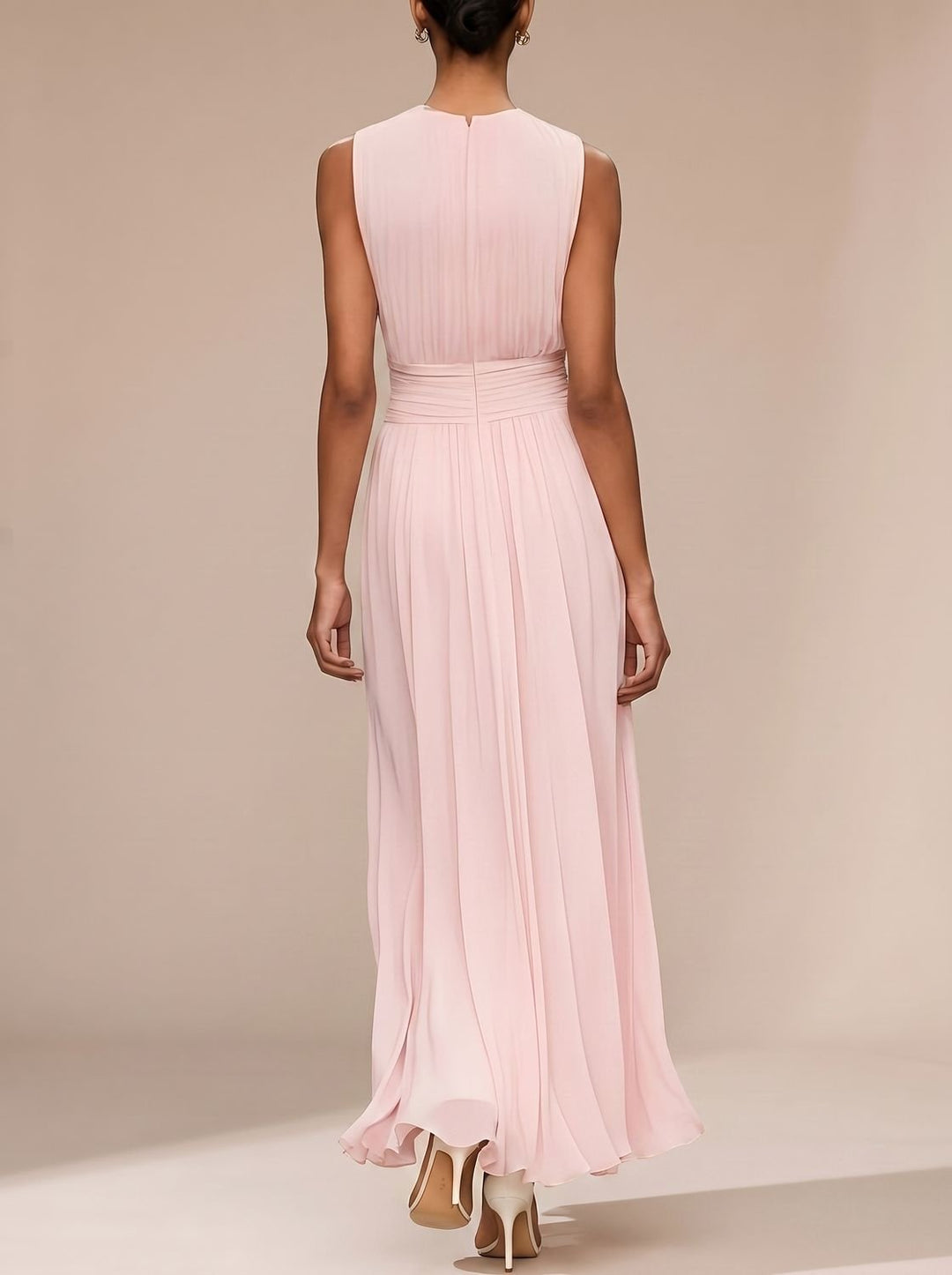 Women's Maxi Dress – Pleated Ruched Waist