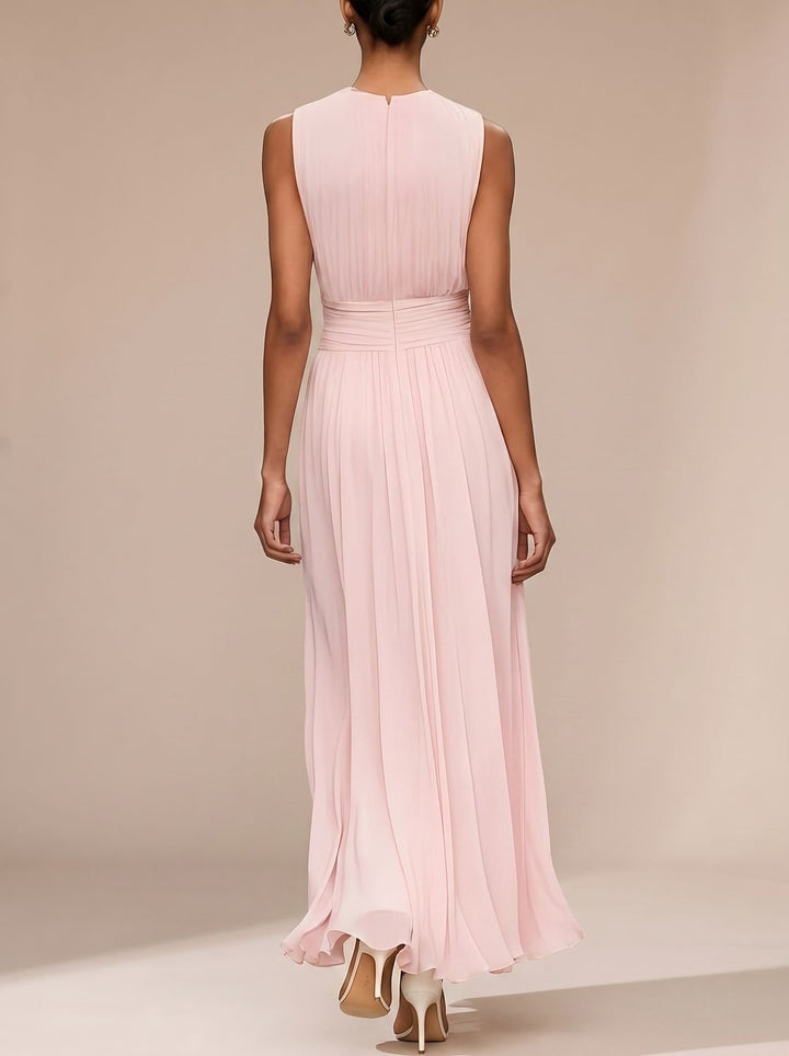 Women's Maxi Dress – Pleated Ruched Waist