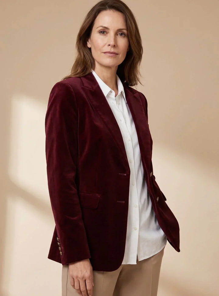 Women's Slim-Fit Velvet Gold-Button Blazer
