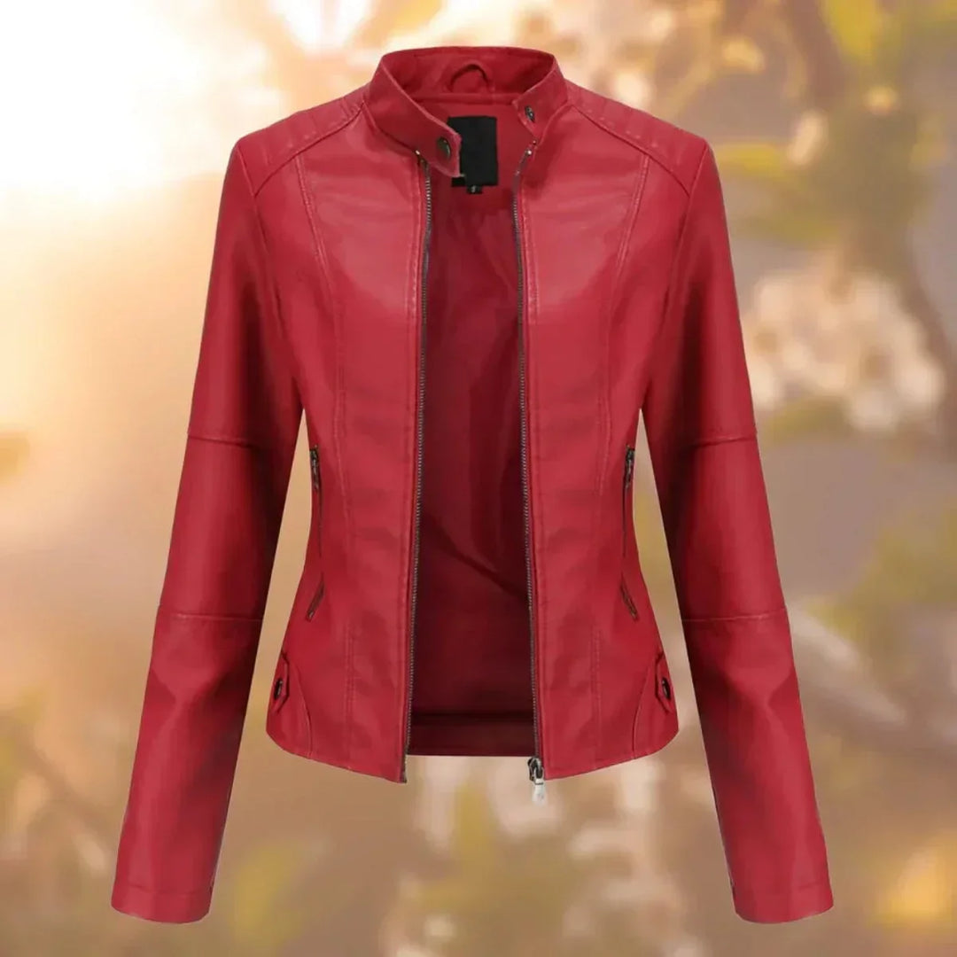Women's Slim-Fit Zip-Up Moto Faux Leather Jacket