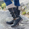 Women's Slouchy Knit-Cuff Mid-Calf Boots – Side-Zipper And Buckle