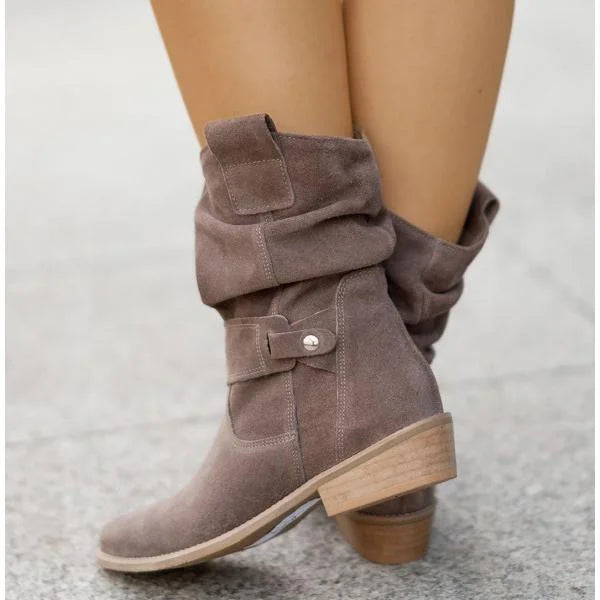 Women's Slouchy Suede Ankle Boots – Zipper Closure And Buckle-Strap
