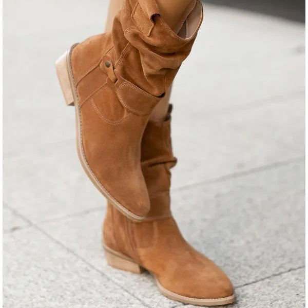 Women's Slouchy Suede Ankle Boots – Zipper Closure And Buckle-Strap