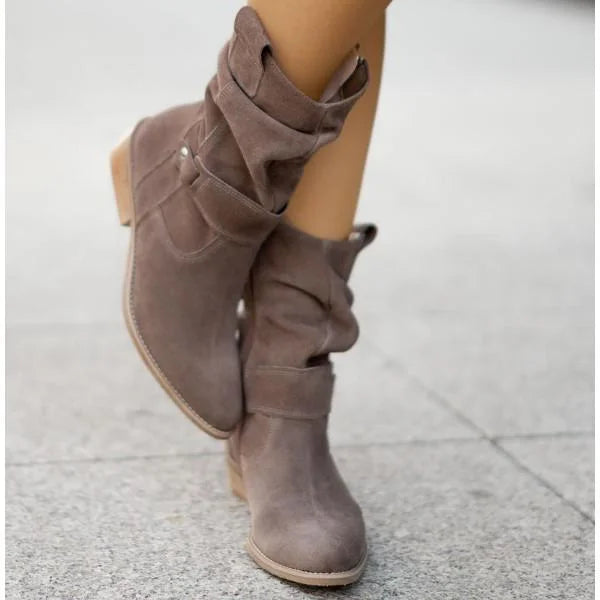 Women's Slouchy Suede Ankle Boots – Zipper Closure And Buckle-Strap
