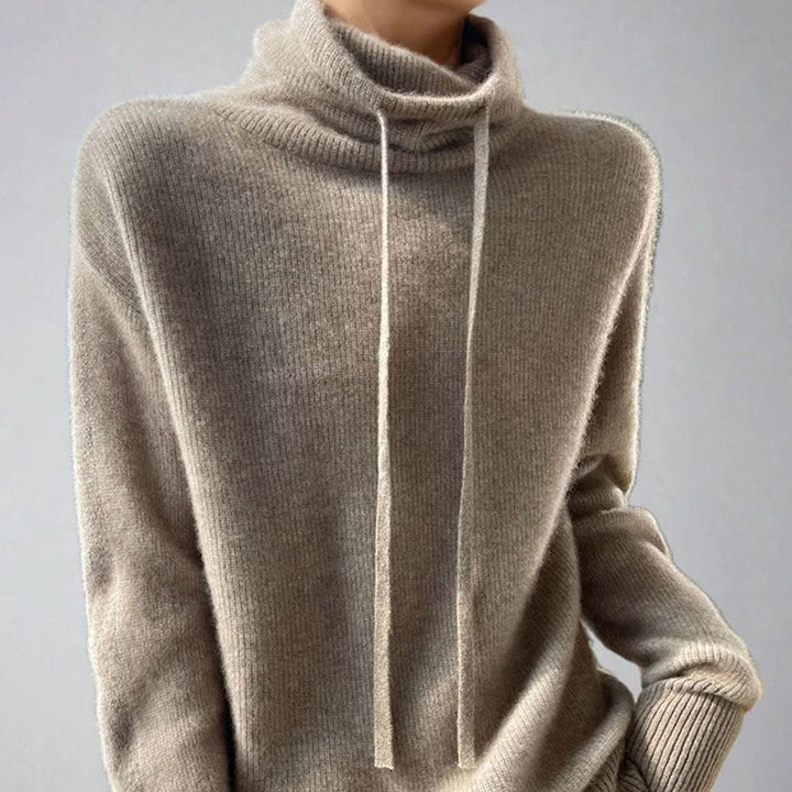 Women's Jumper – Slouchy Drawstring Turtleneck Knit Winter
