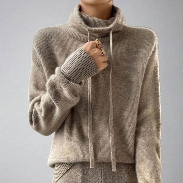 Women's Jumper – Slouchy Drawstring Turtleneck Knit Winter