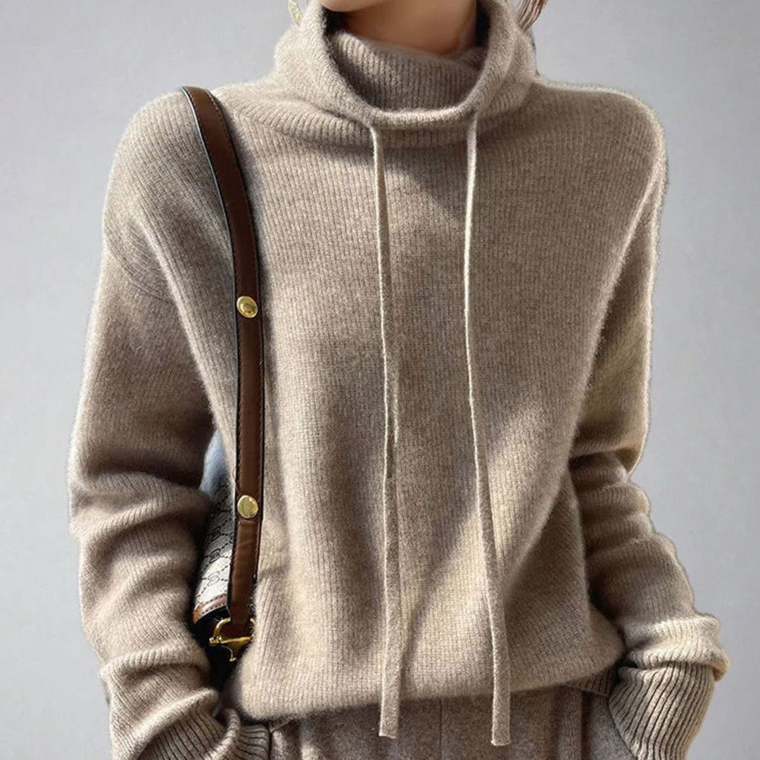 Women's Jumper – Slouchy Drawstring Turtleneck Knit Winter