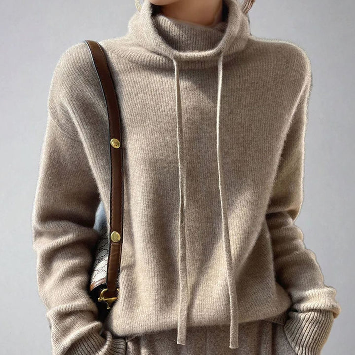 Women's Jumper – Slouchy Drawstring Turtleneck Knit Winter