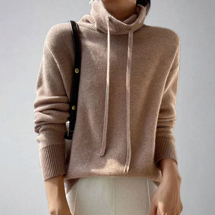 Women's Jumper – Slouchy Drawstring Turtleneck Knit Winter