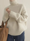 Women's Soft Cream Turtleneck Knit Sweater – Ribbed Cuffs And Relaxed Fit