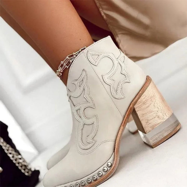 Women's Studded Western Embroidered Mule Boots – Chunky Block Heel