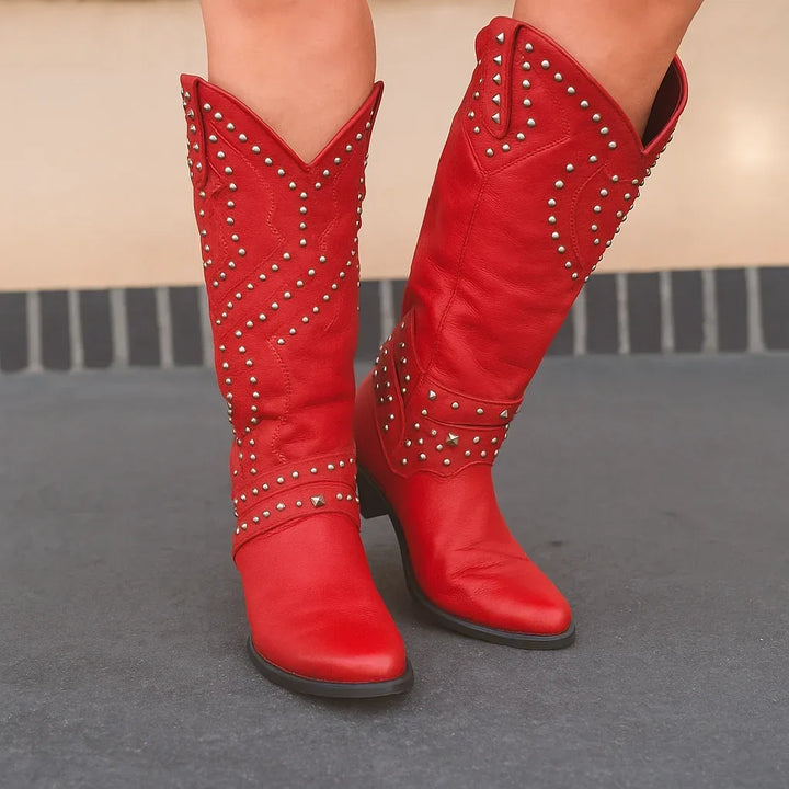 Women's Studded Western Knee-High Boots – Pointed Toe