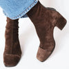 Women's Suede Ankle Square-Toe Block-Heel Boots – Back-Zipper