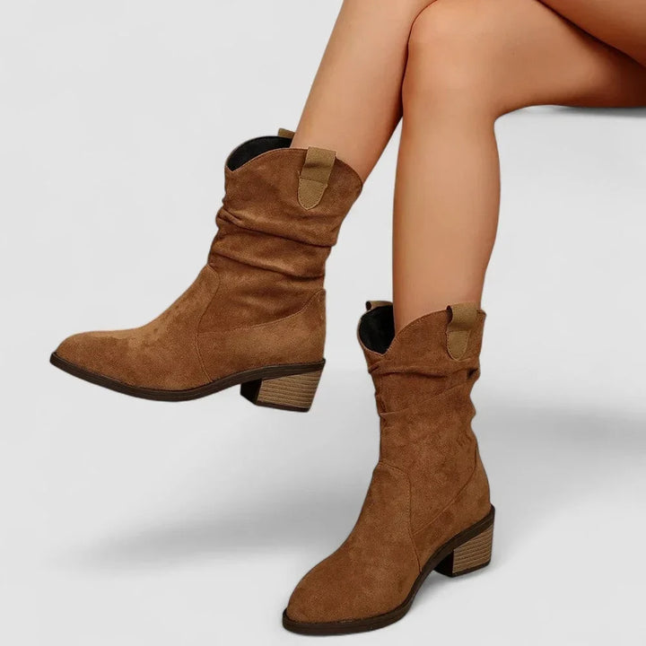 Women's Suede Slouchy Mid-Calf Boots – Pointed-Toe Block-Heel