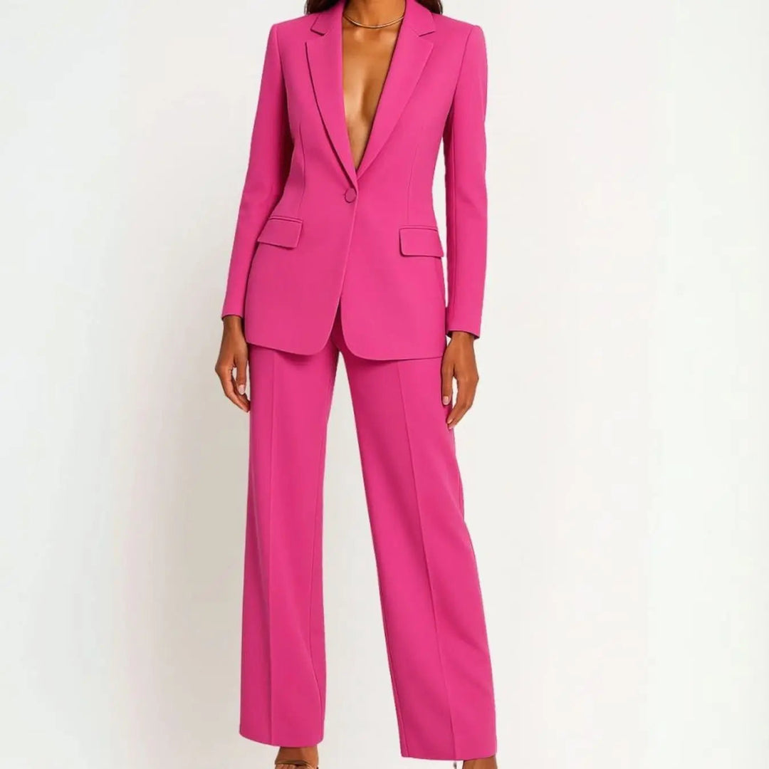 Women's Two-Piece Set – Tailored Wide-Leg Blazer & Trouser Two-Piece Suit Set