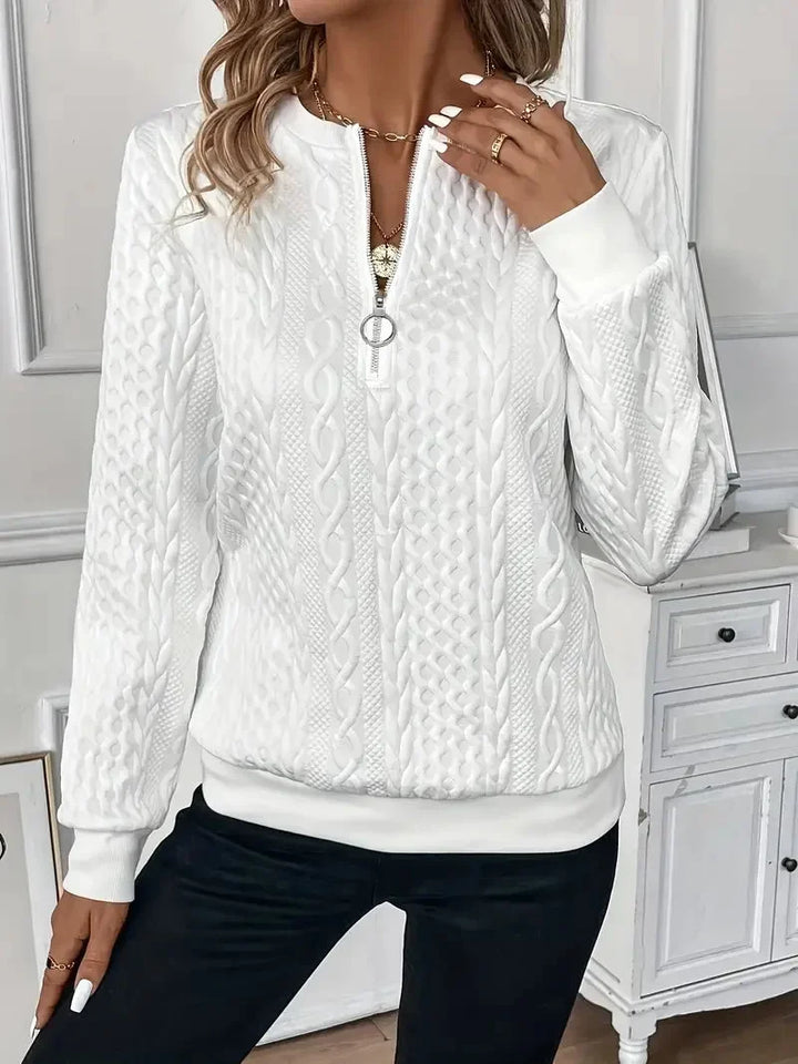 Women's Textured Knit Sweater – Quarter-Zip Closure And Long Sleeves