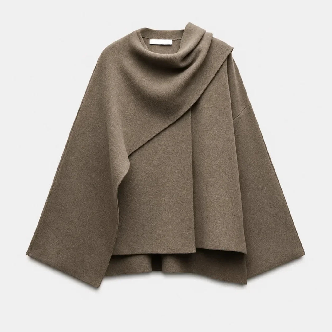 Women's Textured Short Cardigan – Wide Sleeves And Asymmetrical Draped Neckline