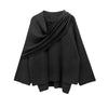 Women's Textured Short Cardigan – Wide Sleeves And Asymmetrical Draped Neckline
