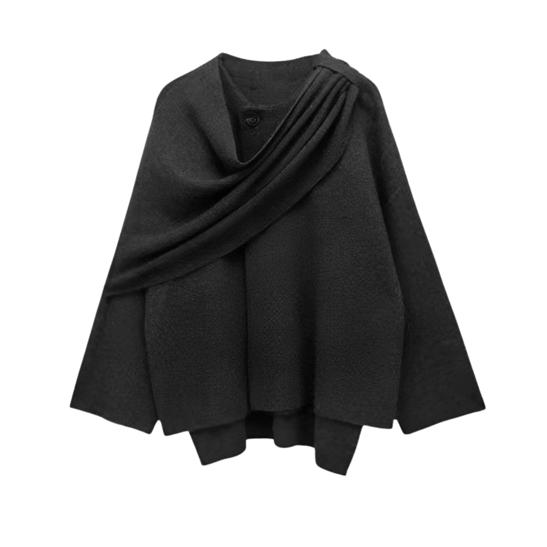 Women's Textured Short Cardigan – Wide Sleeves And Asymmetrical Draped Neckline