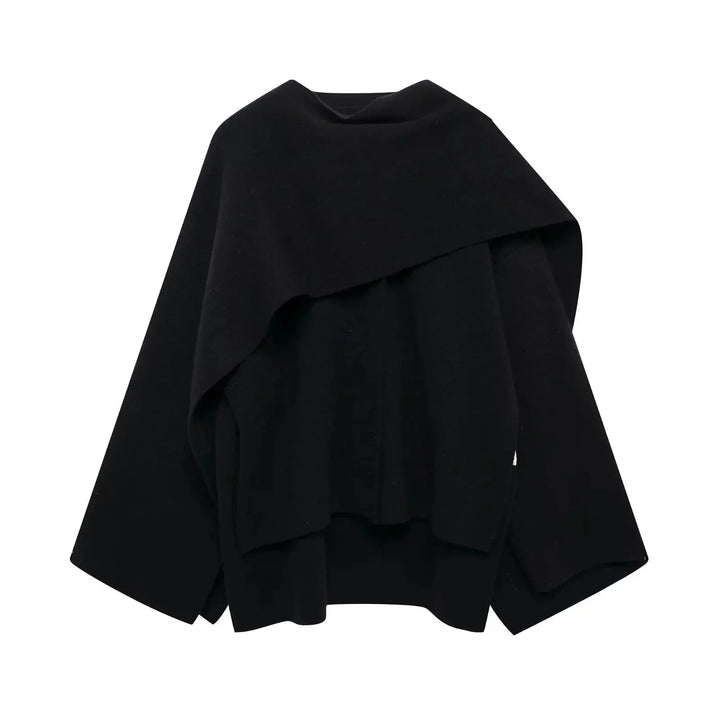 Women's Textured Short Cardigan – Wide Sleeves And Asymmetrical Draped Neckline