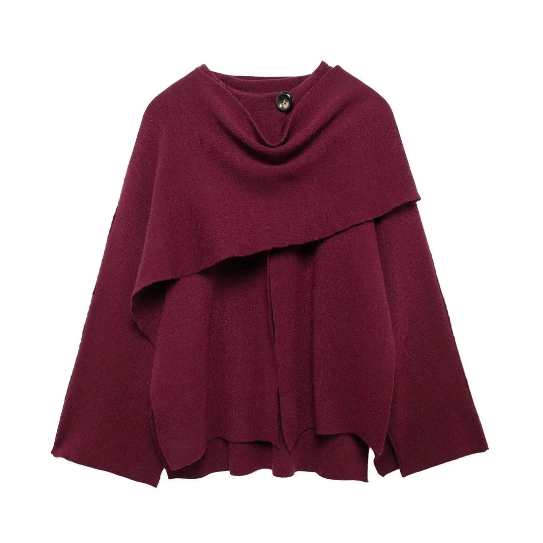 Women's Textured Short Cardigan – Wide Sleeves And Asymmetrical Draped Neckline