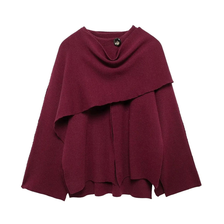 Women's Textured Short Cardigan – Wide Sleeves And Asymmetrical Draped Neckline